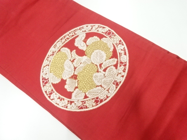 アンティーク　絵皿に紫陽花模様織出し名古屋帯（着用可）